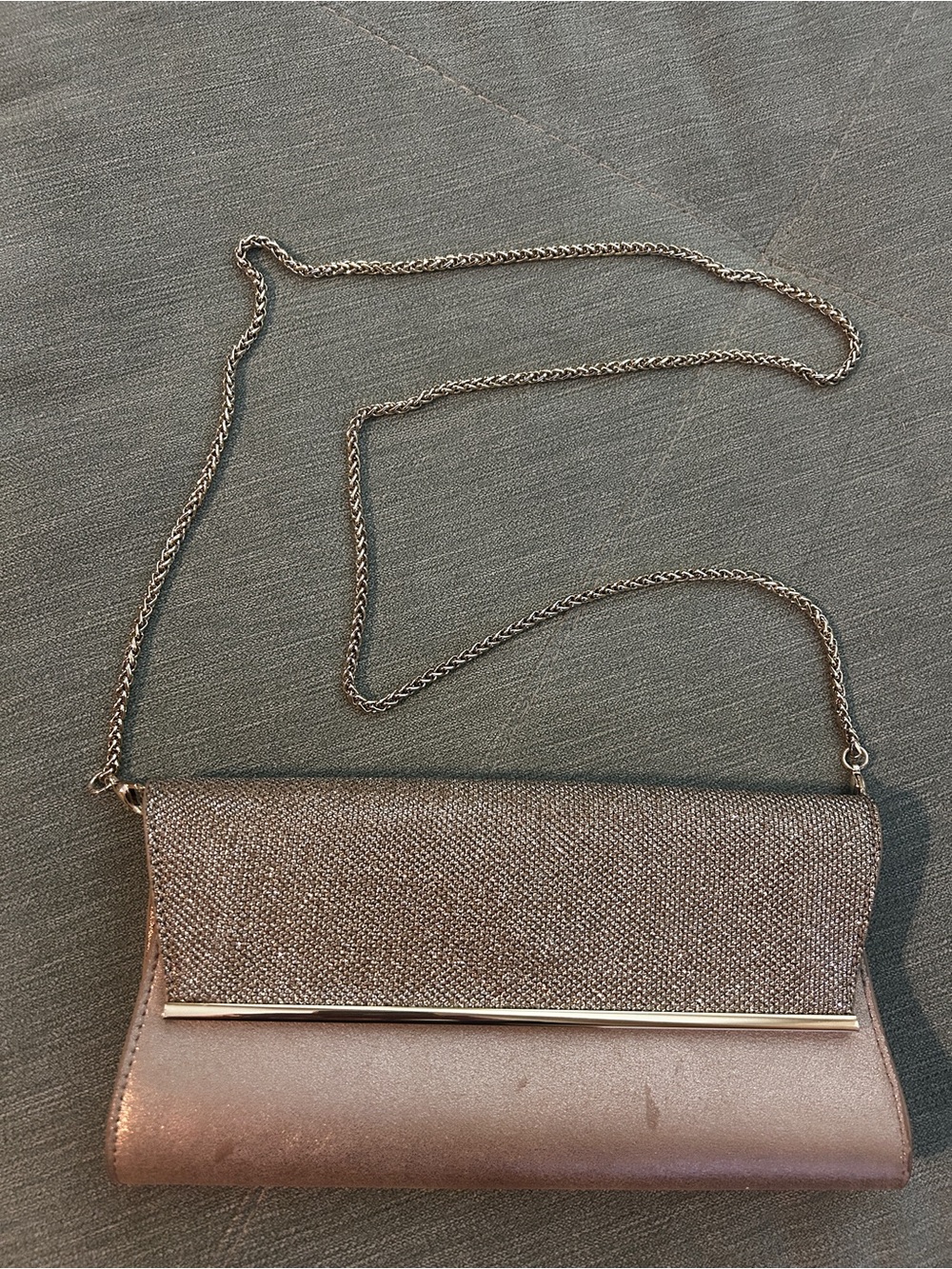 White House Black Market Gold Metallic Chain Clutch
